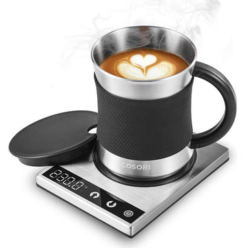 COSORI Coffee Mug Warmer & Mug Set, 24W Beverage Cup for Desk Home Office Use, 304 Stainless Steel 17oz Mug Lid, Touch Tech & LED Backlit Display - Imported from UK